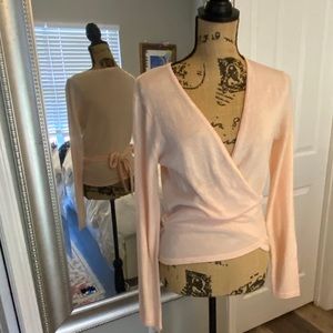 J-Crew baby pink wrap-around sweater